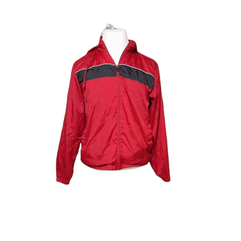 Starter jacket M Vintage Red Black Hooeed Colorblock Stripe Men.